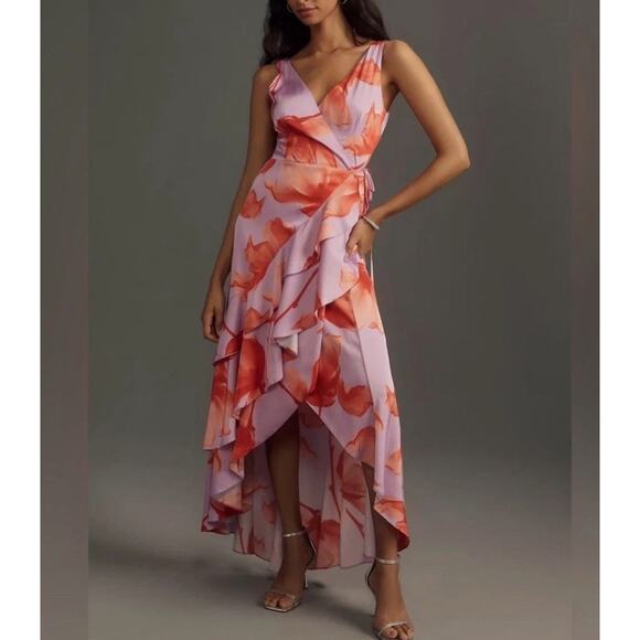 Hutch Isadora Women's Floral Maxi Wrap Dress Hutch High Low Satin Size L NWT - Picture 3 of 12